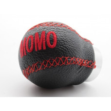 GEAR KNOB- MOMO BLK LEATHER/RED STITCH